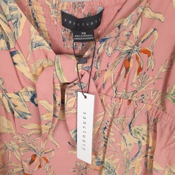 Anthropologie Sanctuary Tropical Floral Print Front Tie Blouse - Picture 6 of 12